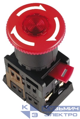 Кнопка "Грибок" ANE-22 d22мм 1НО+1НЗ 240В неон с фиксацией красн. GENERICA BBG40-ANE-K04