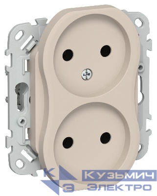 Розетка 2-м СП FLITE РС02-1-ФлЛ 10А без заземл. без защ. шторок безвинтовое крепление механизм льняной IEK FI-R20-10-1-K88