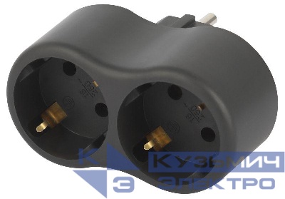 Разветвитель электрический SPx-2e-B на 2 розетки с заземл. 16А черн. Эра Б0059722
