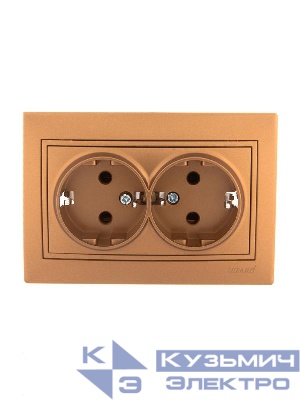 Розетка 2-м СП Mira 16А IP20 с заземл. со вставкой керамика зол. метал. LEZARD 701-1313-127