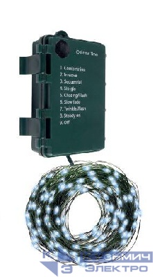 Гирлянда "Роса" DC-G06-120W 120 microLED 12.1м. 8реж. 3хAA бел. ФАZА 5059627