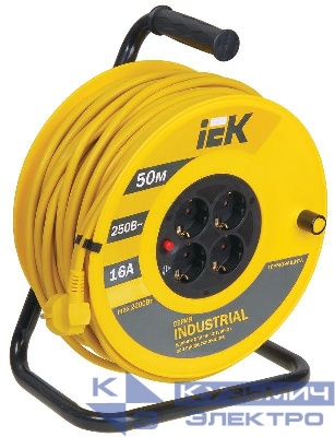 Удлинитель на катушке 4х50м с заземл. 16А IP20 Industrial УК50 3х1.5 термозащита IEK WKP15-16-04-50