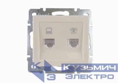 Розетка компьютерная + телефонная 2-м СП Rain RJ45 + RJ11 16А IP20 механизм крем. LEZARD 703-0388-143