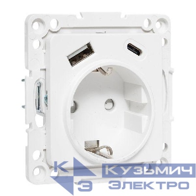 Розетка 1-м СП Стокгольм 16А USB A+C с заземл. защ. шторки винтов. клеммы механизм бел. EKF EYR16-2USB-typeA-typeC