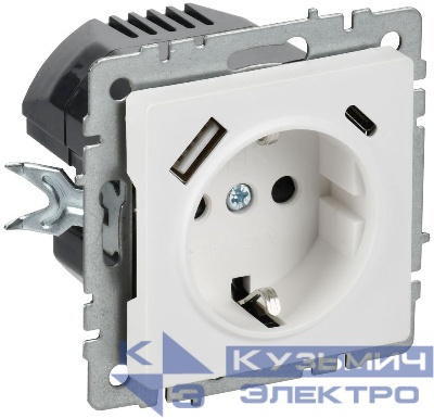 Розетка BRITE РЮш11-1-БрАБ 16А с USB A+C 18Вт с заземл. защ. шторки механизм арктич. бел. IEK BR-R14-16-U22-018-K91
