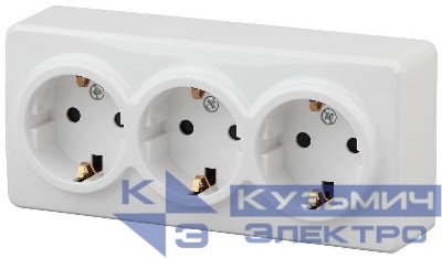 Розетка 3-м ОП Эра Эксперт 11-2208-01 16А IP20 250В 3х2P+E Schuko бел. Эра Б0020700