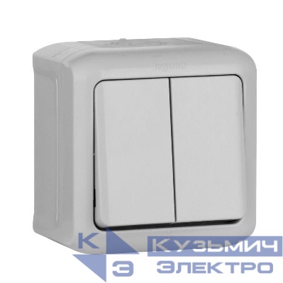 Выключатель 2-кл. ОП Quteo 10А IP44 250В 10AX сер. Leg 782332