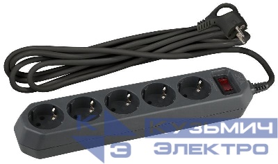 Удлинитель с сетевым фильтром 5х1.5м с заземл. 10А IP20 USF-5es-1.5m-B ПВС 3х0.75 с выкл. черн. Эра Б0019032