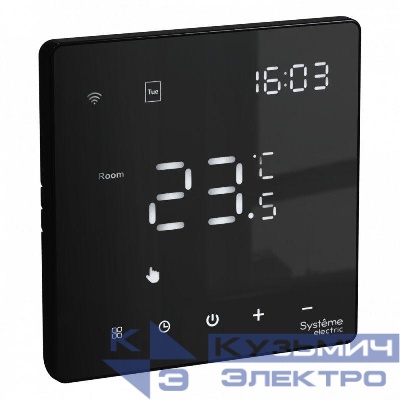 Термостат программируемый ArtGallery 16А с Wi-Fi для электрич. теплого пола моноблочный черн. SE GAL001038