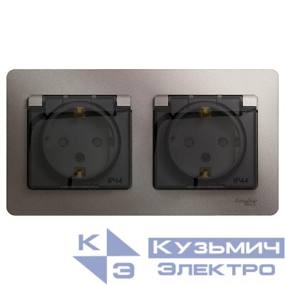 Розетка 2-м СП 2мод. Glossa 16А IP44 с заземл. защ. шторки в сборе платина SE GSL001247