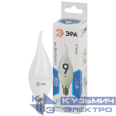 Лампа светодиодная BXS-9w-840-E14 свеча на ветру 720лм ЭРА Б0027974