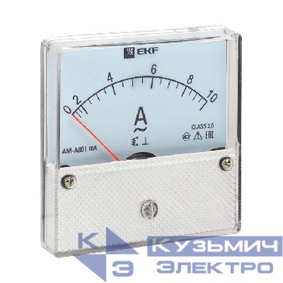 Амперметр аналоговый AM-A801 на панель 80х80 кругл. вырез 10А прям. подкл. EKF am-a801-10/ama-801-10