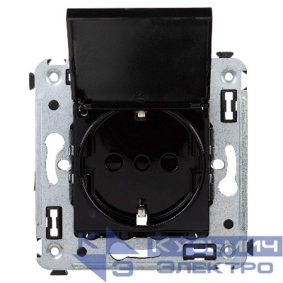 Розетка 1-м СП 2мод. Avanti "Черный квадрат" 16А IP41 2P+E защ. шторки с крышкой черн. DKC 4402013