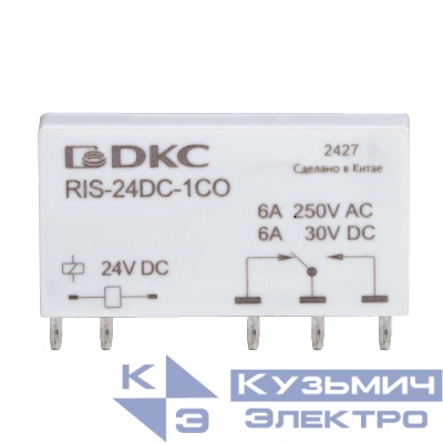 Реле миниатюрное ультратонкое 1CO ком. ток 6А AgSnO2 напряжение 12В DC DKC RIS-12DC-1CO