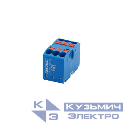 Блок распределительный зажим push-in 6 точек подключения 2.5кв.мм син. DKC DTP1-006-04SPUB