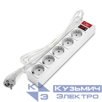 Удлинитель с сетевым фильтром 5х3м 10А IP21 ПВС 3х0.75 бел. Союз 1325