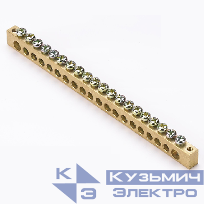 Шина PEN "ноль-земля" 8х12 20 отвер. латунь крепеж по краям PROxima EKF sn0-125-20-k