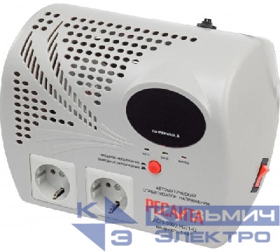 Стабилизатор напряжения АСН-1000 Н2/1-Ц 1ф 1кВт настен. с двумя розетками IP20 релейный Ресанта 63/6/13