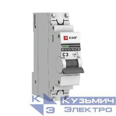 Выключатель автоматический модульный 1п C 3А 4.5кА ВА 47-63 PROxima EKF mcb4763-1-03C-pro