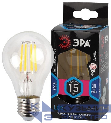 Лампа светодиодная филаментная F-LED-15W-840-E27 15Вт A60 грушевидная 4000К нейтр. бел. E27 Эра Б0046983