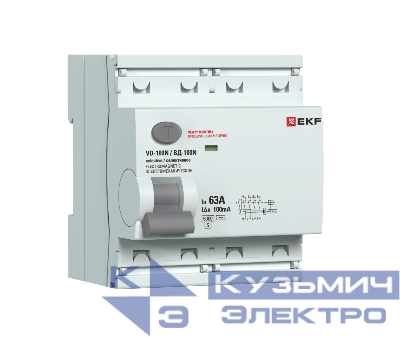 Выключатель дифференциального тока 2п 63А 100мА тип AC 6кА ВД-100N (S) электромех. PROxima EKF E1026MS63100