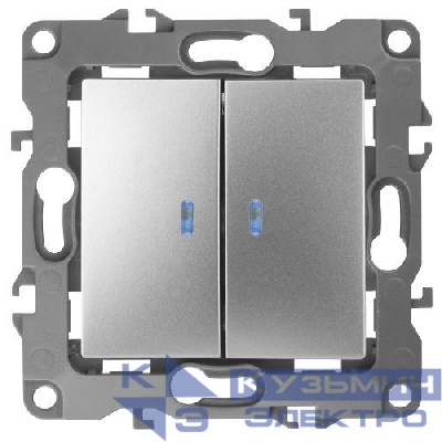 Выключатель 2-кл. СП Эра12 12-1105-03 10А IP20 250В 10AX с подсветкой механизм алюм. Эра Б0014659