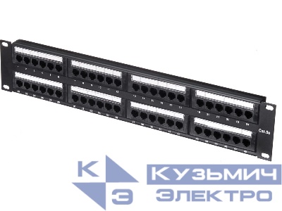 Патч-панель UTP, 19", 48 портов RJ45, cat.5е, 2U, Dual Type, "L"