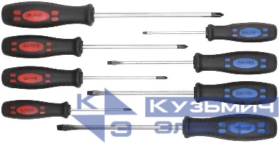 Набор отверток "Стандарт" CrV сталь магнитный наконечник прорезиненные ручки блистер (8 предметов) КУРС 56020