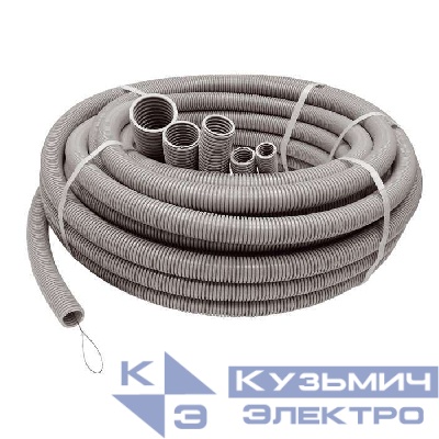 Труба гофрированная ПВХ легкая d63мм с протяжкой сер. (уп.15м) Ruvinil 16301