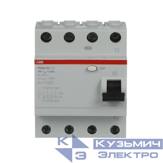 FH204 AC-40/0,03 Выключатель дифференциального тока 4-модульный EU 2CSF204002R1400 (замена для 2CSF204004R1400)