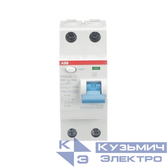 Выключатель дифференциального тока (УЗО) 2п 63А 300мА тип AC F202 ABB 2CSF202001R3630