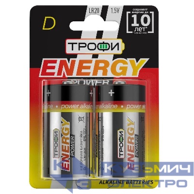 Элемент питания алкалиновый D/LR20-2BL (блист.2шт) Трофи C0034933