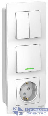 Блок СП Blanca (розетка с заземл. защ. шторки 16А 250В + 1-кл. выкл. с подсветкой + 2-кл. выкл.) бел. SE BLNBS101211