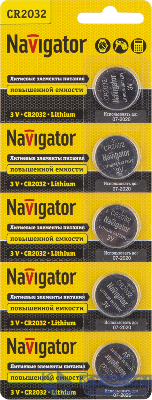 Элемент питания литиевый CR2032 94 765 NBT-CR2032-BP5 (блист.5шт) Navigator 94765