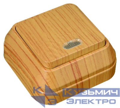 Переключатель проходной 1-кл. ОП 10А IP20 с подсветкой дуб Makel 45325