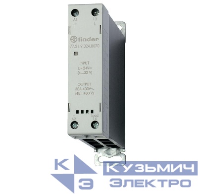 Реле модульное твердотельное выход 30А (60…440В AC) 24В DC функция "Включ. при пересечении нуля" 22.5мм клем. реле IP20 FINDER 773190248050
