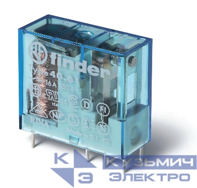 Реле миниатюрное универсальное электромеханич. монтаж на печатную плату или в розетку выводы с шагом 5мм 1CO 16А AgCdO 48В DC RTII FINDER 406190480000