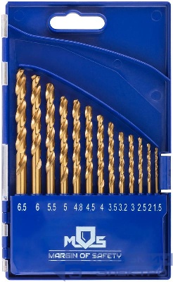 Набор сверл по металлу HSS шлифованные титановое покрытие угол заточки 135град. пласт. кейс 13шт (1.5-2.0-2.5-3-3.2-3.5-4-4.5-4.8-5-5.5-6-6.5мм) MOS 35734М