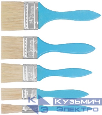 Кисть флейцевая синяя ручка набор 5шт (1/2дюйм 1дюйм 1.5дюйм 2дюйм 2.5дюйм) FIT 01502