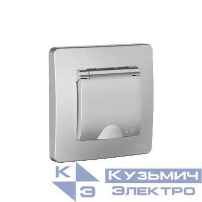 Розетка 1-м СП Blanca 16А IP44 250В с заземл. защ. шторки с крышкой алюм. SE BLNRS441113