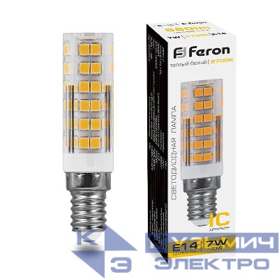 Лампа светодиодная LB-433 7Вт JCD 2700К E14 230В FERON 25898