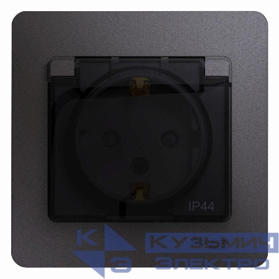 Розетка 1-м СП Glossa 16А IP44 250В с заземл. защ. шторки с крышкой в сборе графит SE GSL001348