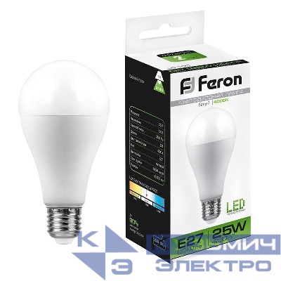 Лампа светодиодная LB-100 25Вт A65 грушевидная 4000К E27 230В FERON 25791