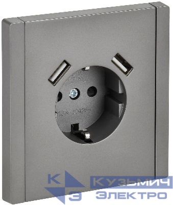 Розетка FORTE&PIANO FP545 16А USB A+A 3.1А с заземл. защ. шторки винт. крепл. сталь IEK FP-R14-16-U21-D31-K46