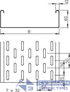 Лоток листовой перфорированный 50х60 L3000 сталь 1мм MKS 605 FT OBO 6055516