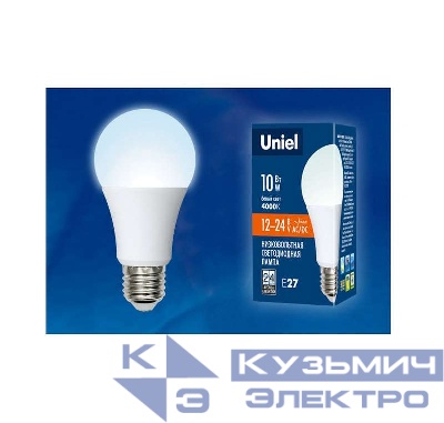 Лампа светодиодная LED-A60-10W/NW/E27 /FR/12-24V PLO55WH 10Вт грушевидная матовая 4000К нейтр. бел. E27 12-24В (упак. картон) Uniel UL-00002381