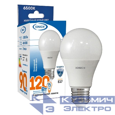 Лампа светодиодная ILED-SMD2835-A60-14-1100-230-6.5-E27 A60 14Вт E27 6500К холод. бел. IONICH 1624