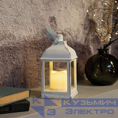 Фонарь декоративный 10.5х10.5х22.35см тепл. бел. со свечкой корпус бел. Neon-Night 513-054