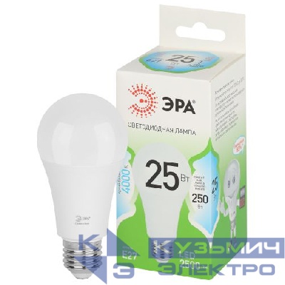 Лампа светодиодная GREEN LINE A60-25W-840-E27 GL 25Вт груша 4000К яркий свет бел. E27 Эра Б0067117
