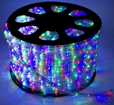 Шнур светодиодный Дюралайт 2W 1.8Вт/м IP65 220В d13мм постоянное свечение мультиколор (уп.100м) КОСМОС KOC-DL-2W13-RGB